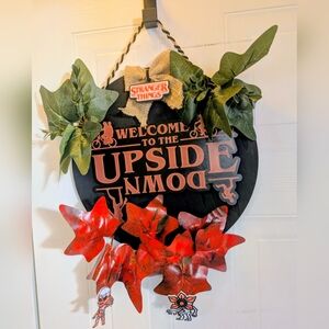 Welcome To The Upside Down Holiday Wreath - Red Green Black Stranger Homemade